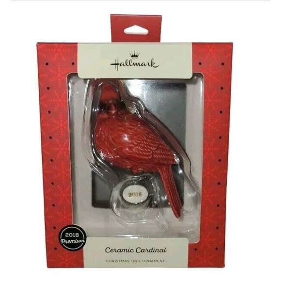2018 Hallmark Premium Ceramic Red Cardinal Christmas Tree Ornament Collectible - Picture 2 of 5